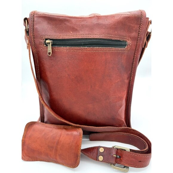 Komal’s Passion Leather Handmade Crossbody Messenger Bag Vintage Brown Satchel - Picture 3 of 11
